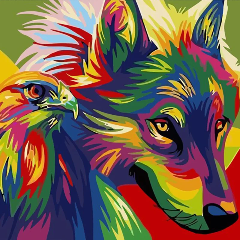 Schilderen op nummer Wolf En Havik Multicolor